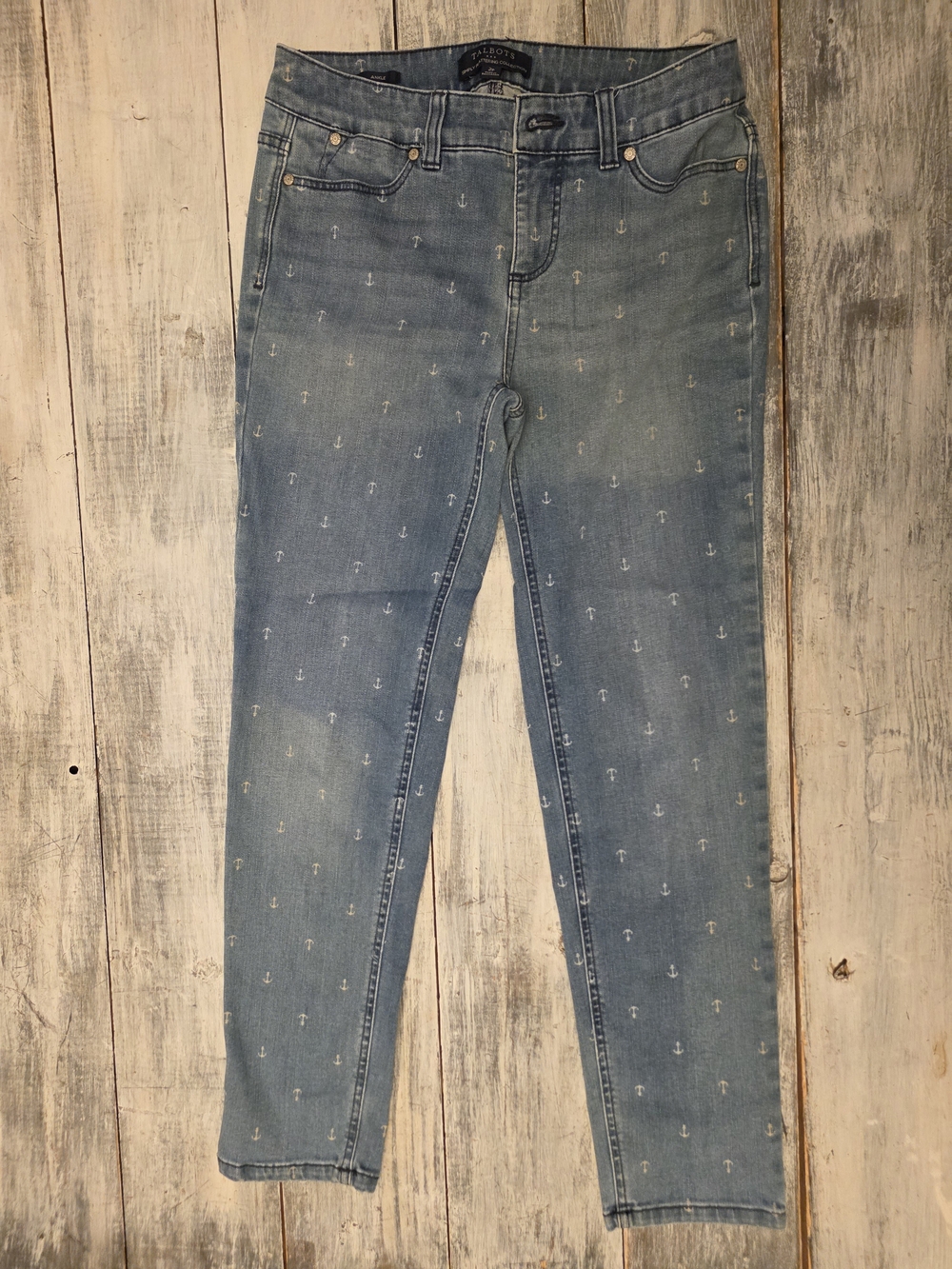 Talbots Light Blue Ankle Cropped Skinny Jeans with Anchor Print sz 2P Petite